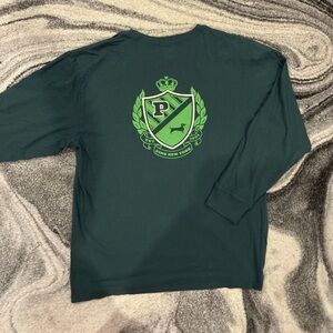 New Victoria's Secret  PINK Shirt (S) Long Sleeve Green Top Logo Tee NWT